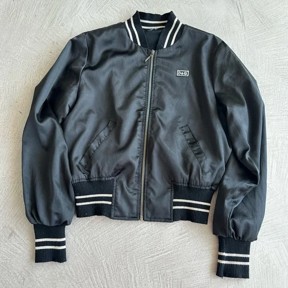 Dolce & Gabbana Vtg. Y2K black satin Bomber jacket embroidery Logo S - Picture 9 of 15
